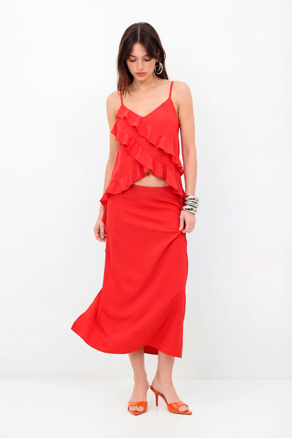 Blusa Babado Alongado Feminina Inblanche Red Velvet