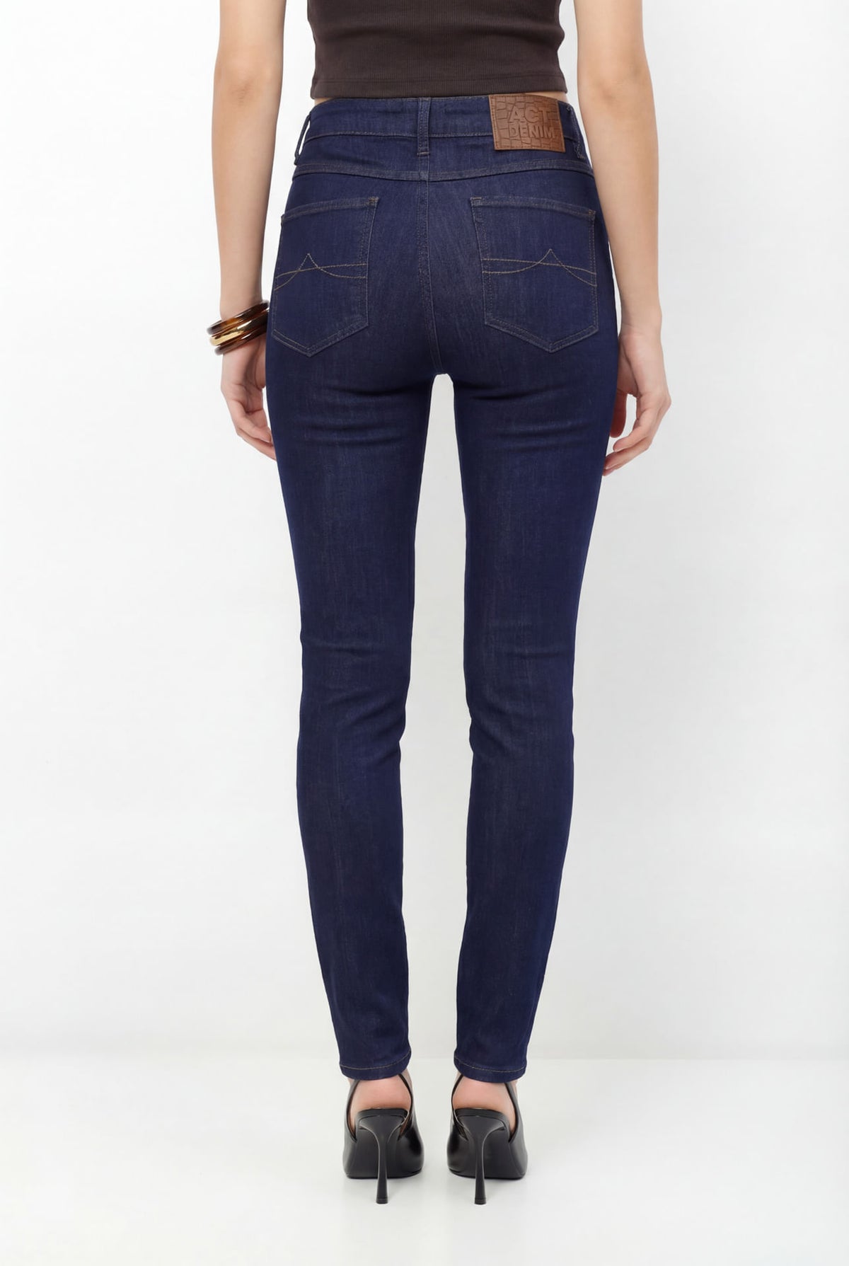 Calça Jeans Skinny Cintura Alta ACT Feminina Jeans Escuro