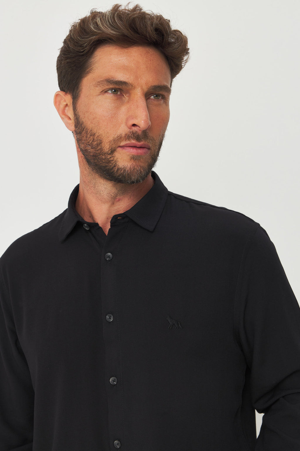 Camisa Lisa Manga Longa Masculina Acostamento Preto