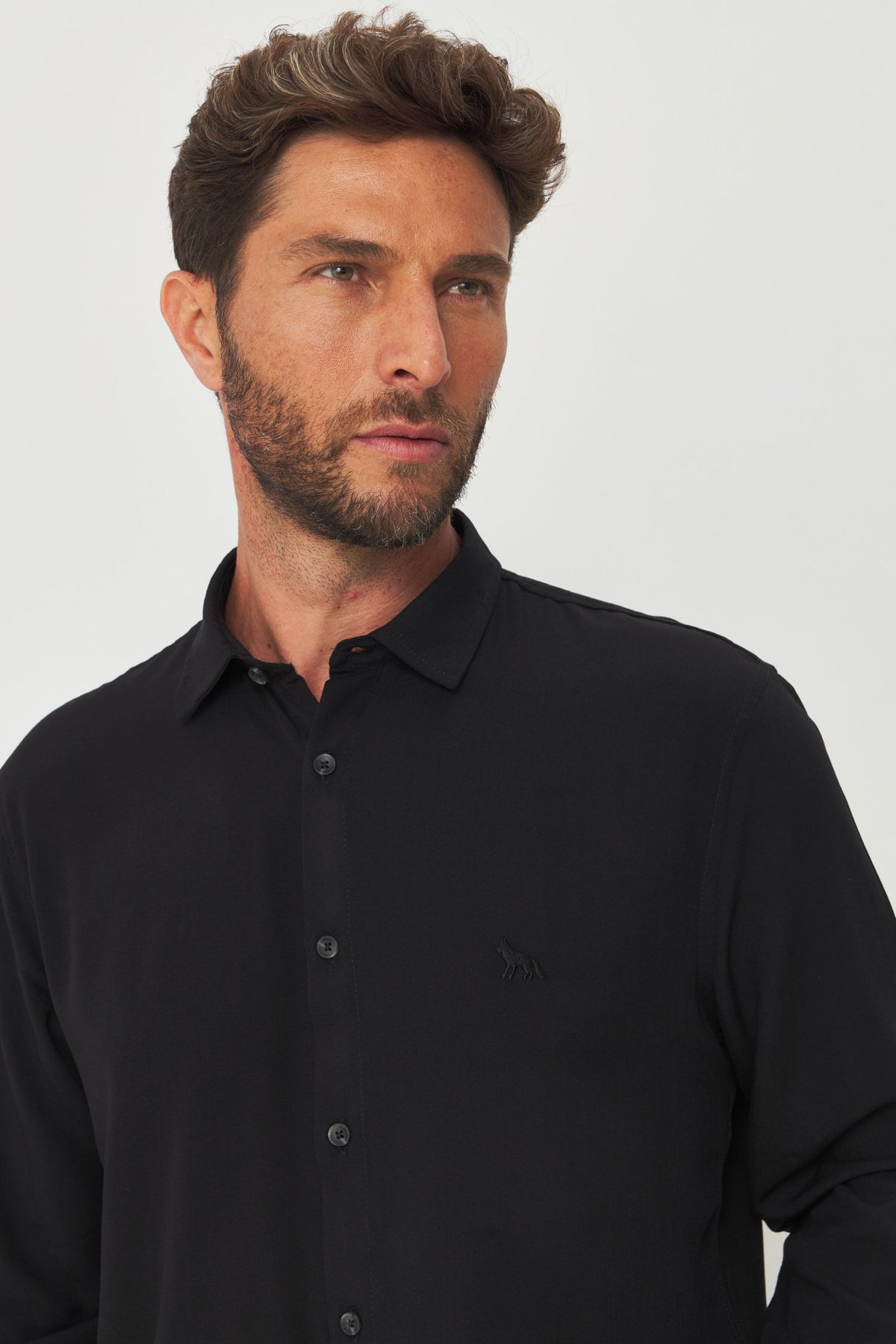 Camisa Lisa Manga Longa Masculina Acostamento Preto