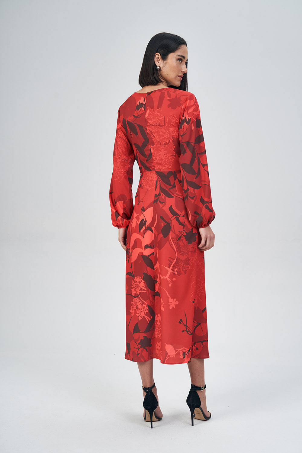 Vestido Midi Stamp Feminino Acostamento Red Blossom