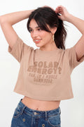 T-Shirt Cropped Silk Metalizada Feminina Inblanche Sand