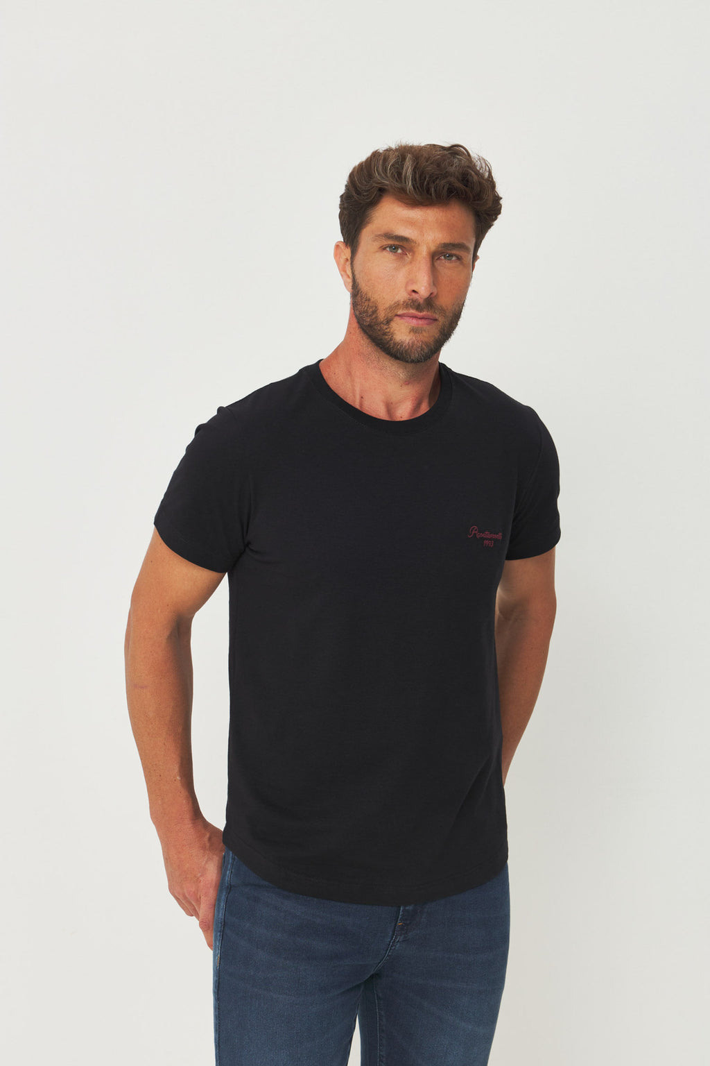 Camiseta Elastano Casual Minimal Masculina Acostamento Preto