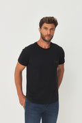 Camiseta Elastano Casual Minimal Masculina Acostamento Preto