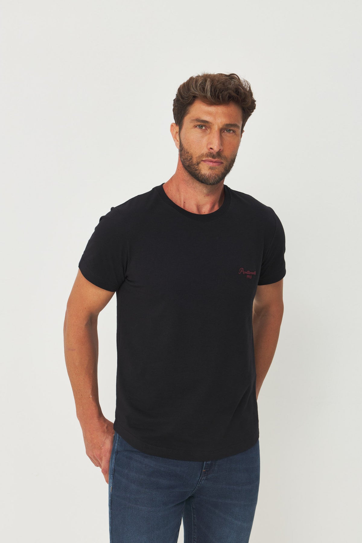 Camiseta Elastano Casual Minimal Masculina Acostamento Preto