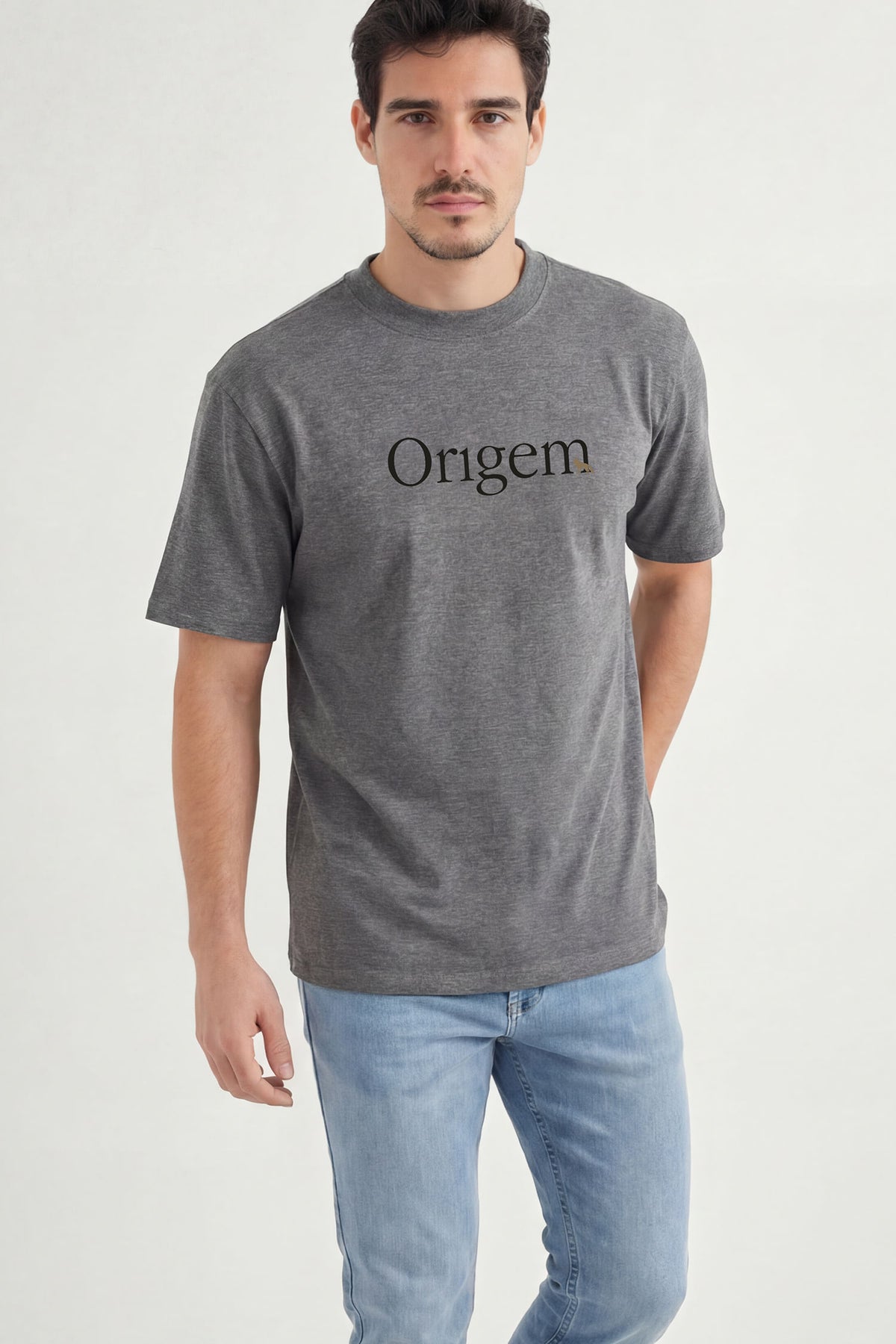 Camiseta Origem Casual Masculina Acostamento Mescla Grafite