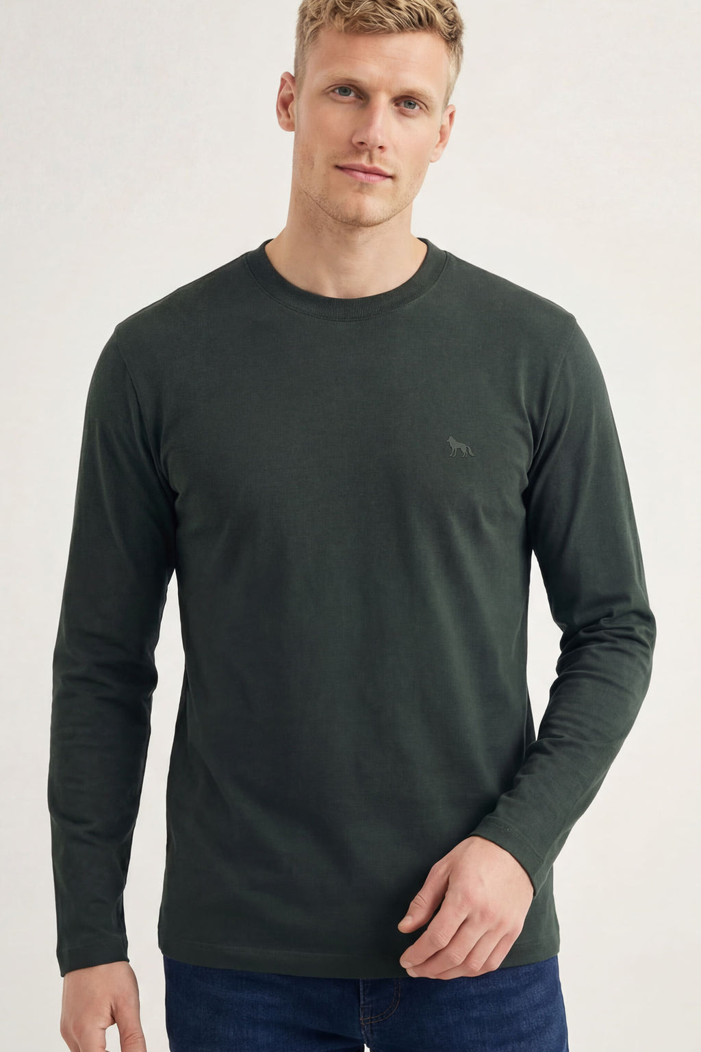 Camiseta Manga Longa Básica Masculina Acostamento Verde Folhagem