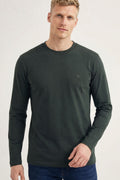 Camiseta Manga Longa Básica Masculina Acostamento Verde Folhagem
