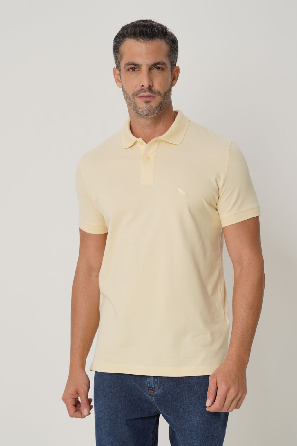 Polo Bordada Casual Masculina Acostamento Amarelo Sunlight