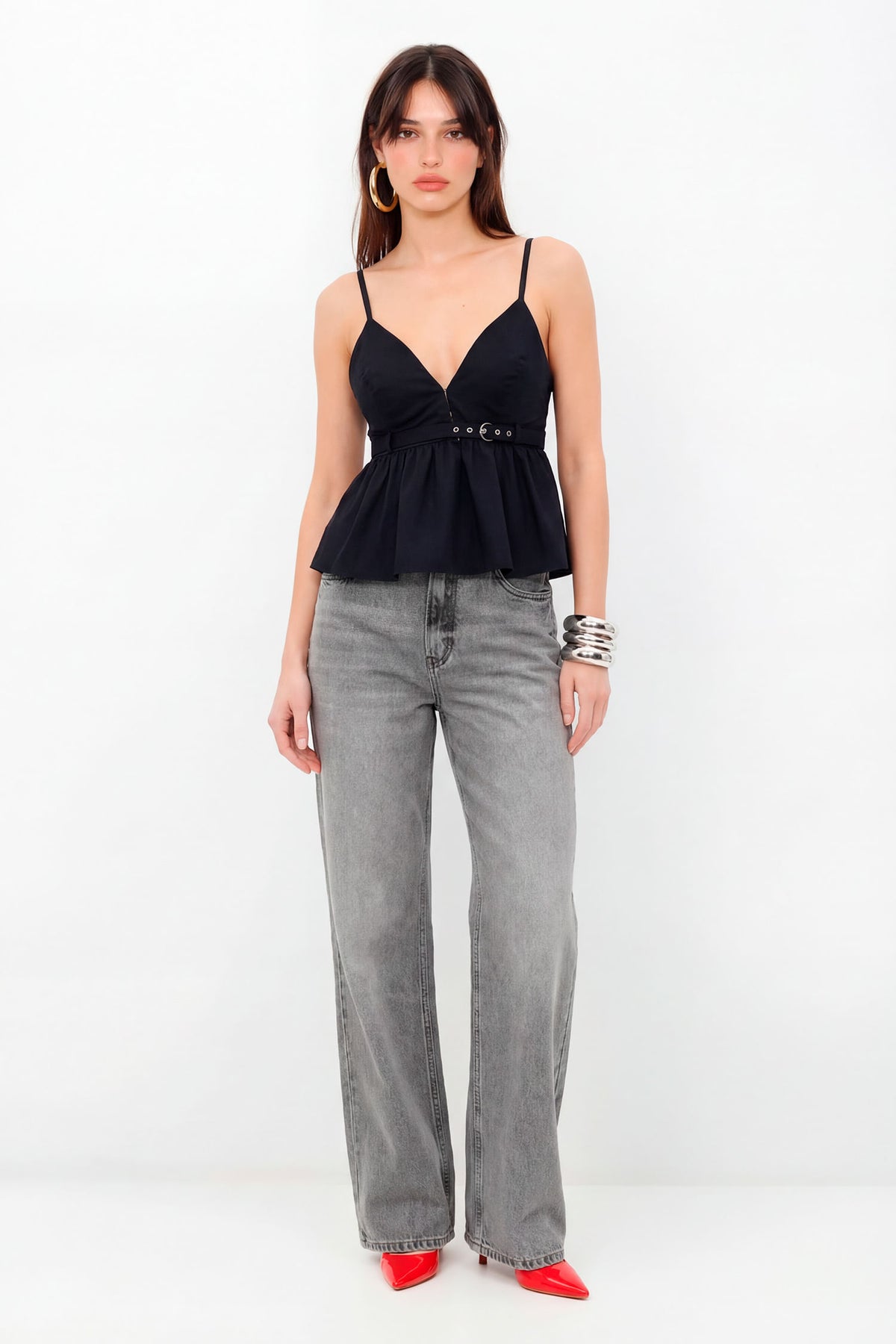 Blusa Peplum Faixa Ajustável Feminina Inblanche Preto