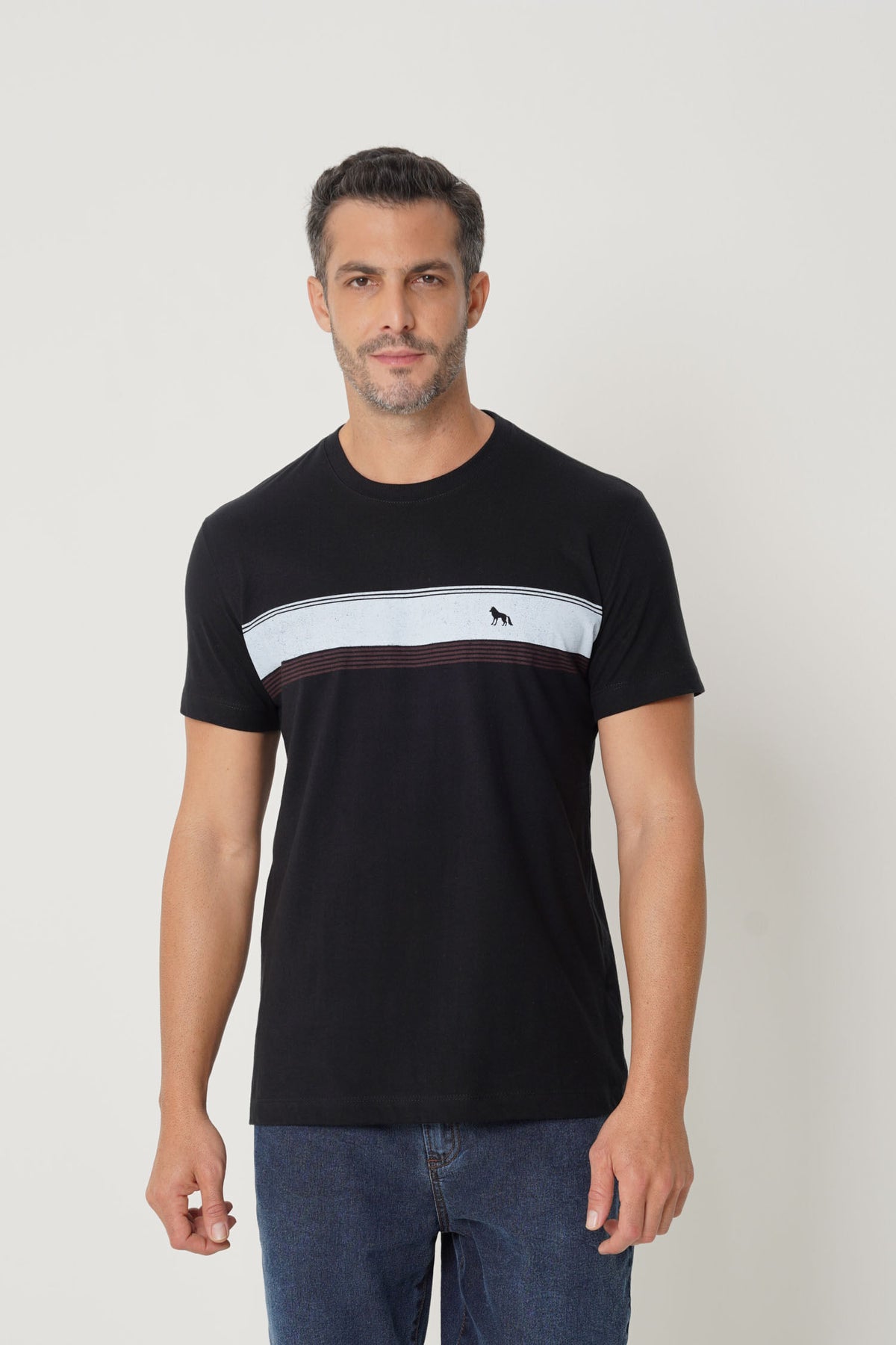 Camiseta Manga Curta Casual Masculina Acostamento Preto