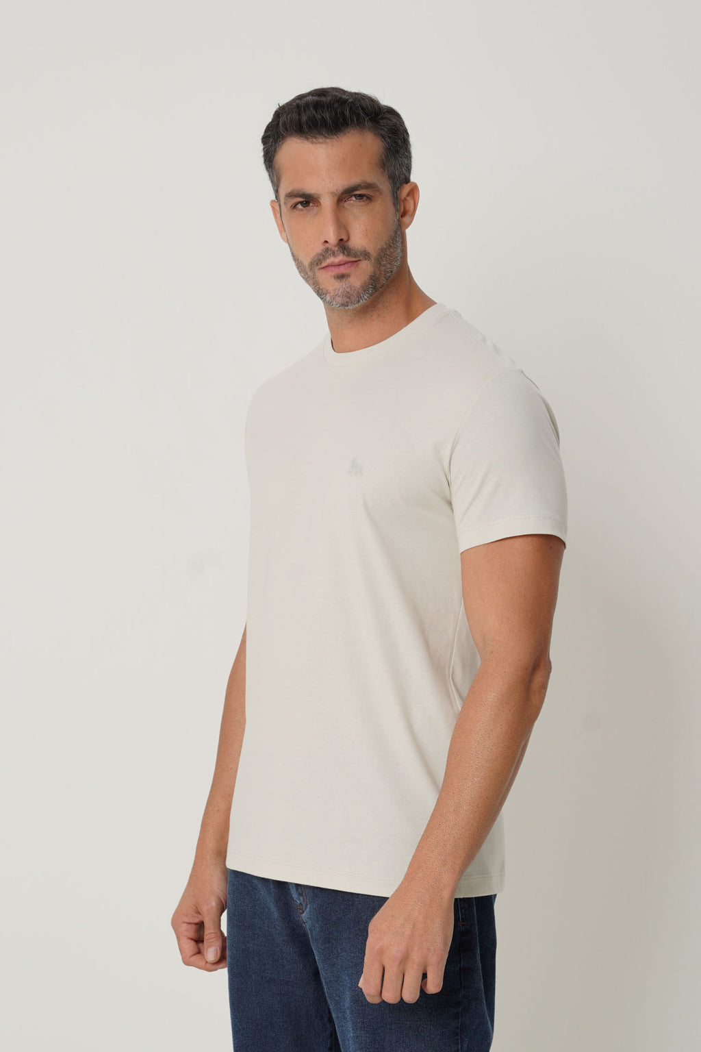 Camiseta Básica Com Bordado Masculina Acostamento Cinza Gelo