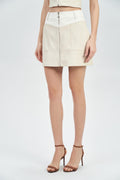 Saia Curta PU Duo Feminina Acostamento Areia C/ Off White