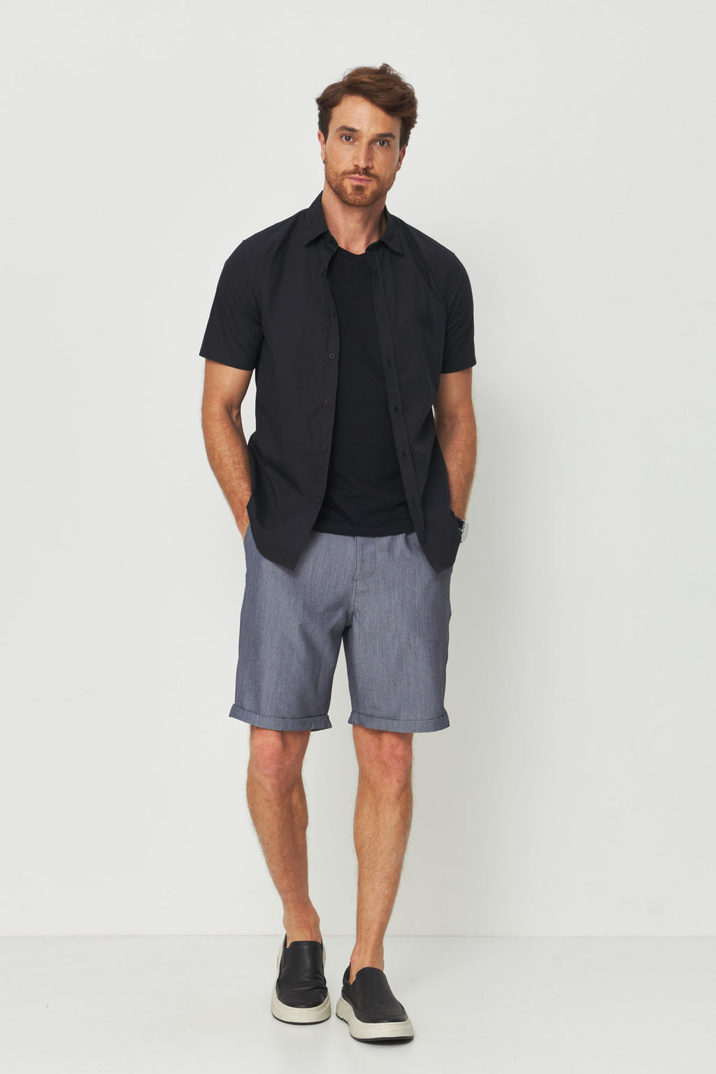 Bermuda Alfaiataria Masculina Acostamento Marinho Mesclado