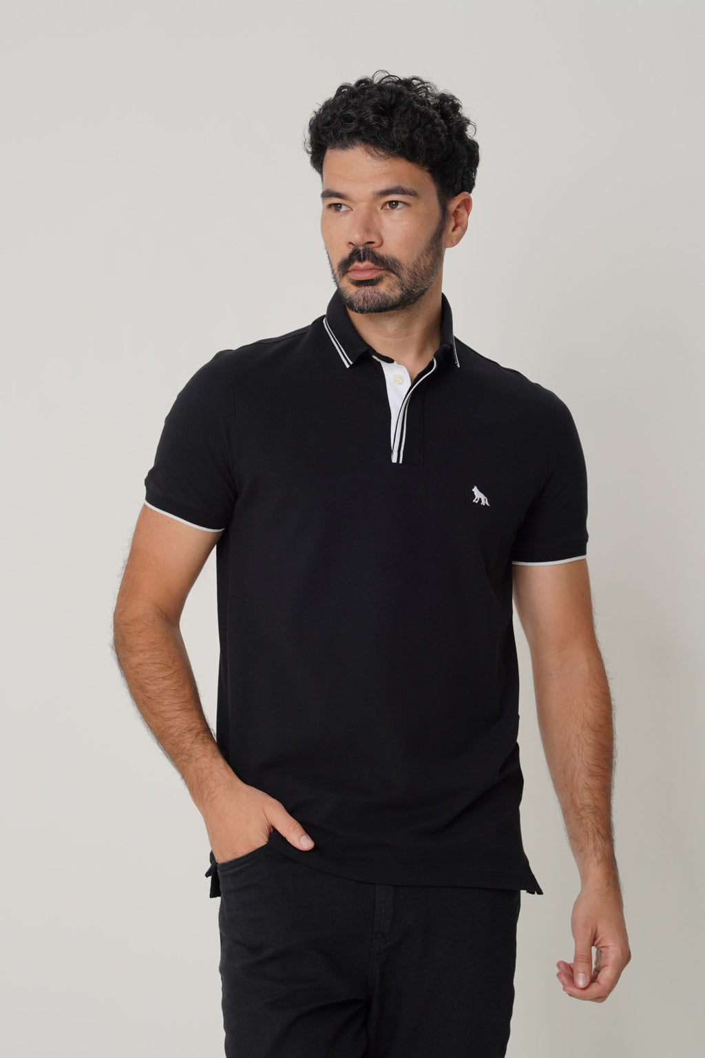 Polo Gola Contrastante Masculina Acostamento Preto