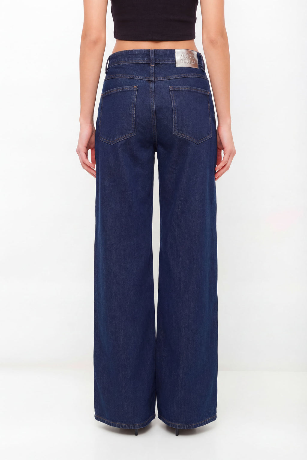 Calça Jeans Wide Leg Moderna ACT Feminina Jeans Escuro