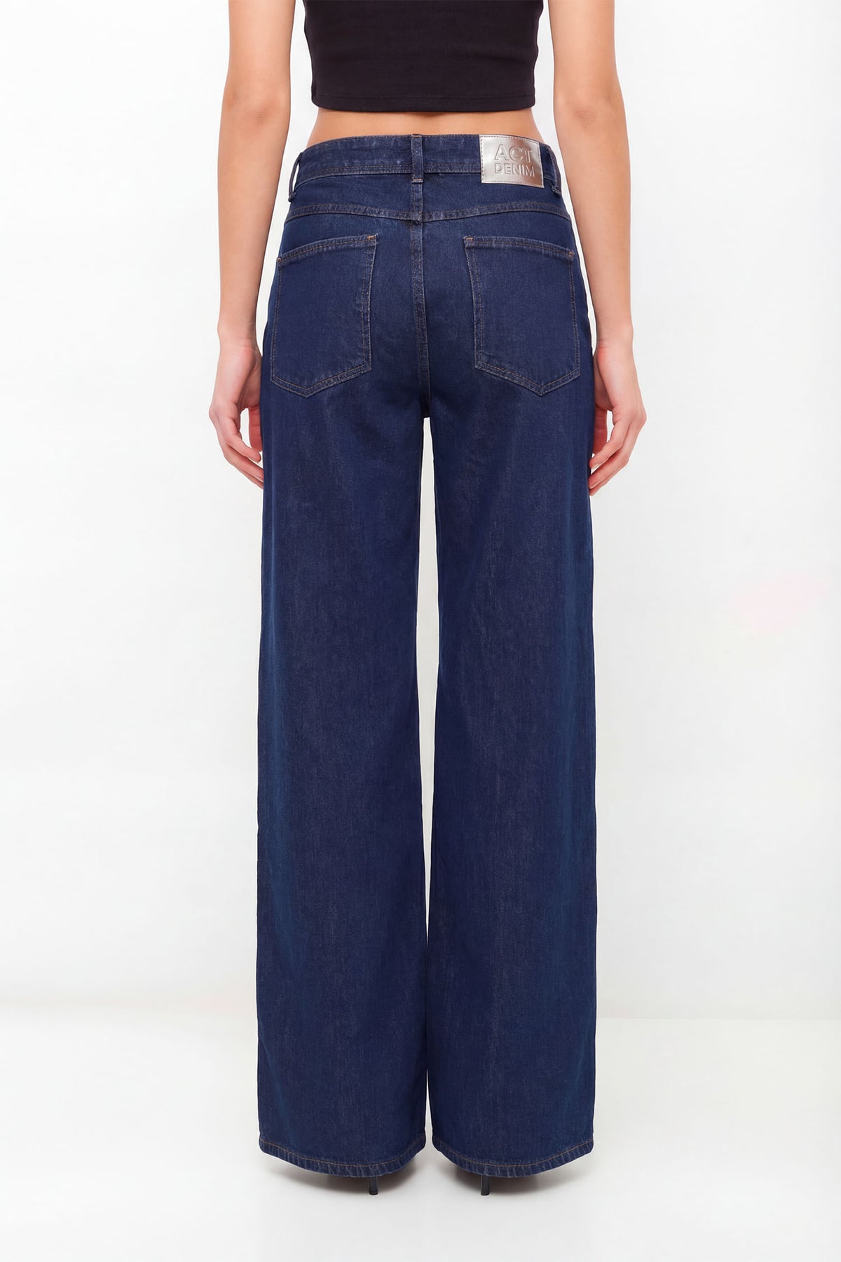 Calça Jeans Wide Leg Moderna ACT Feminina Jeans Escuro