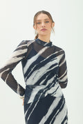 Blusa Tule Estampa Abstrata ACT Feminina Royal Stripes