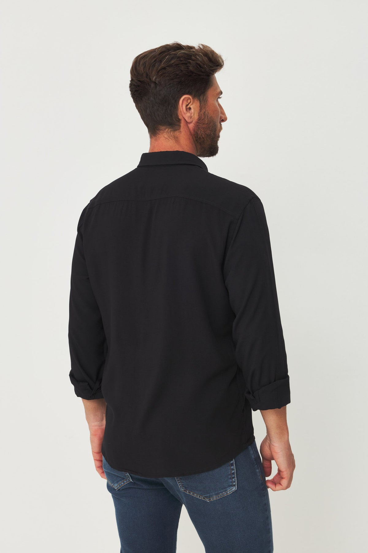 Camisa Lisa Manga Longa Masculina Acostamento Preto