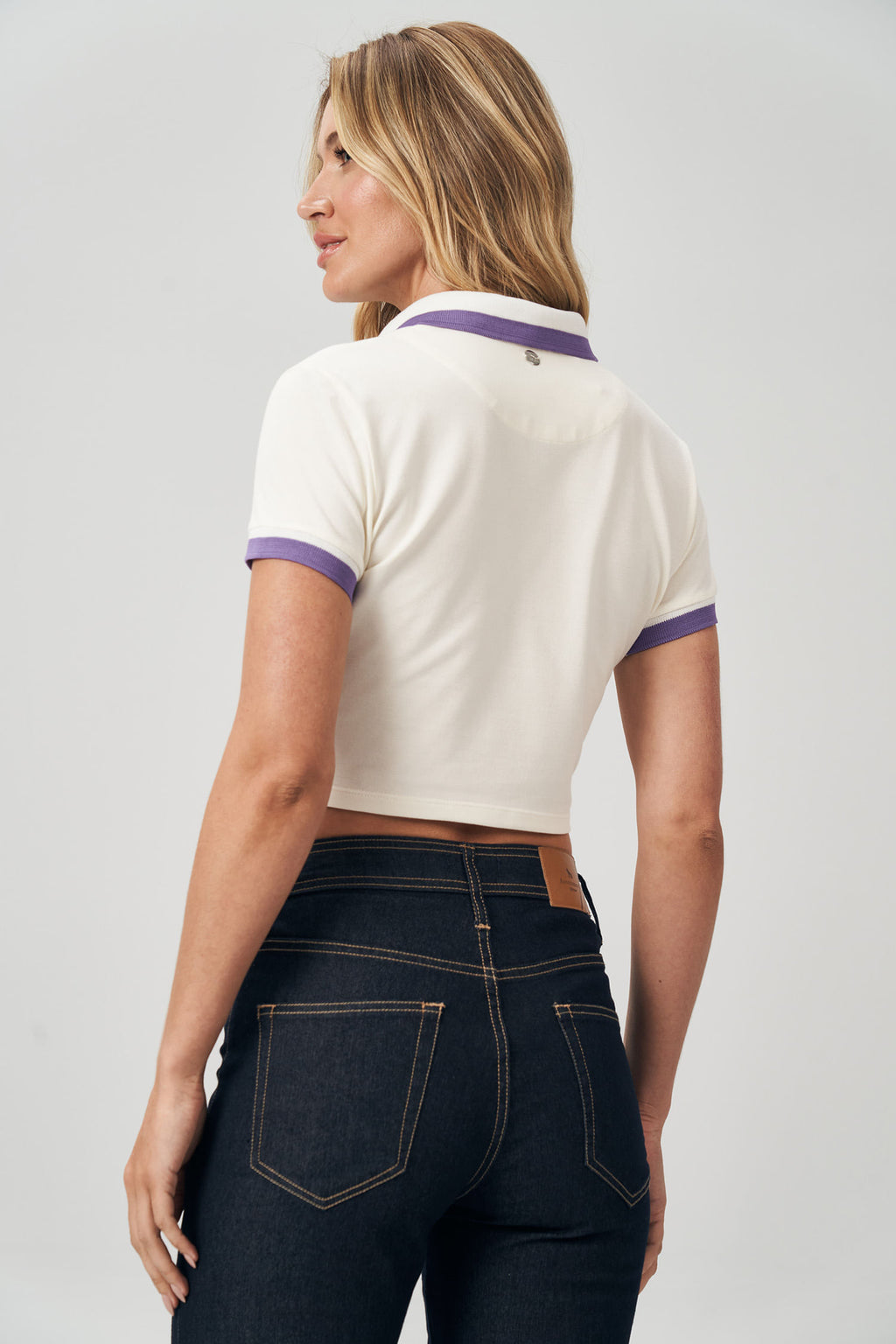 Polo Cropped Contraste Feminina Acostamento Pop Pink