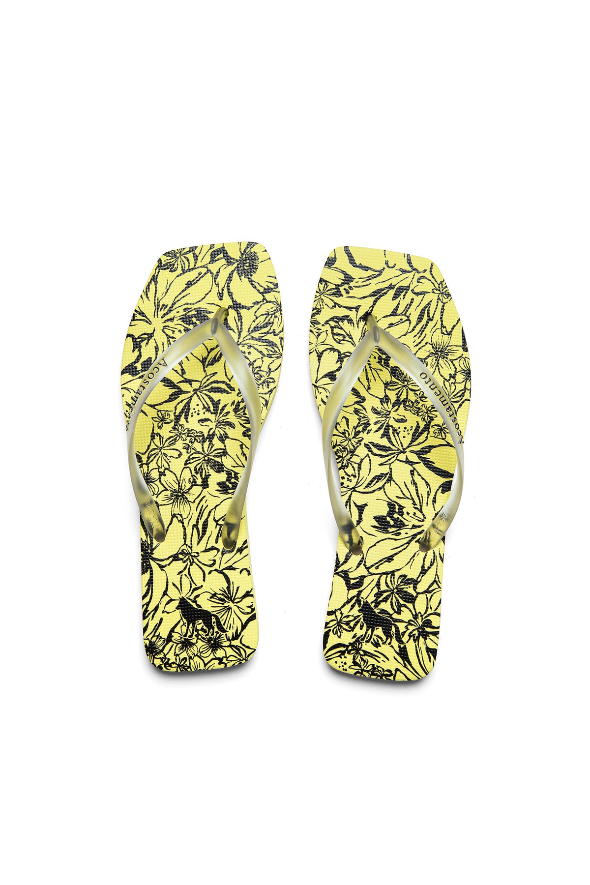 Chinelo Com Estampa Floral ACT Feminino Citrino C/ Preto