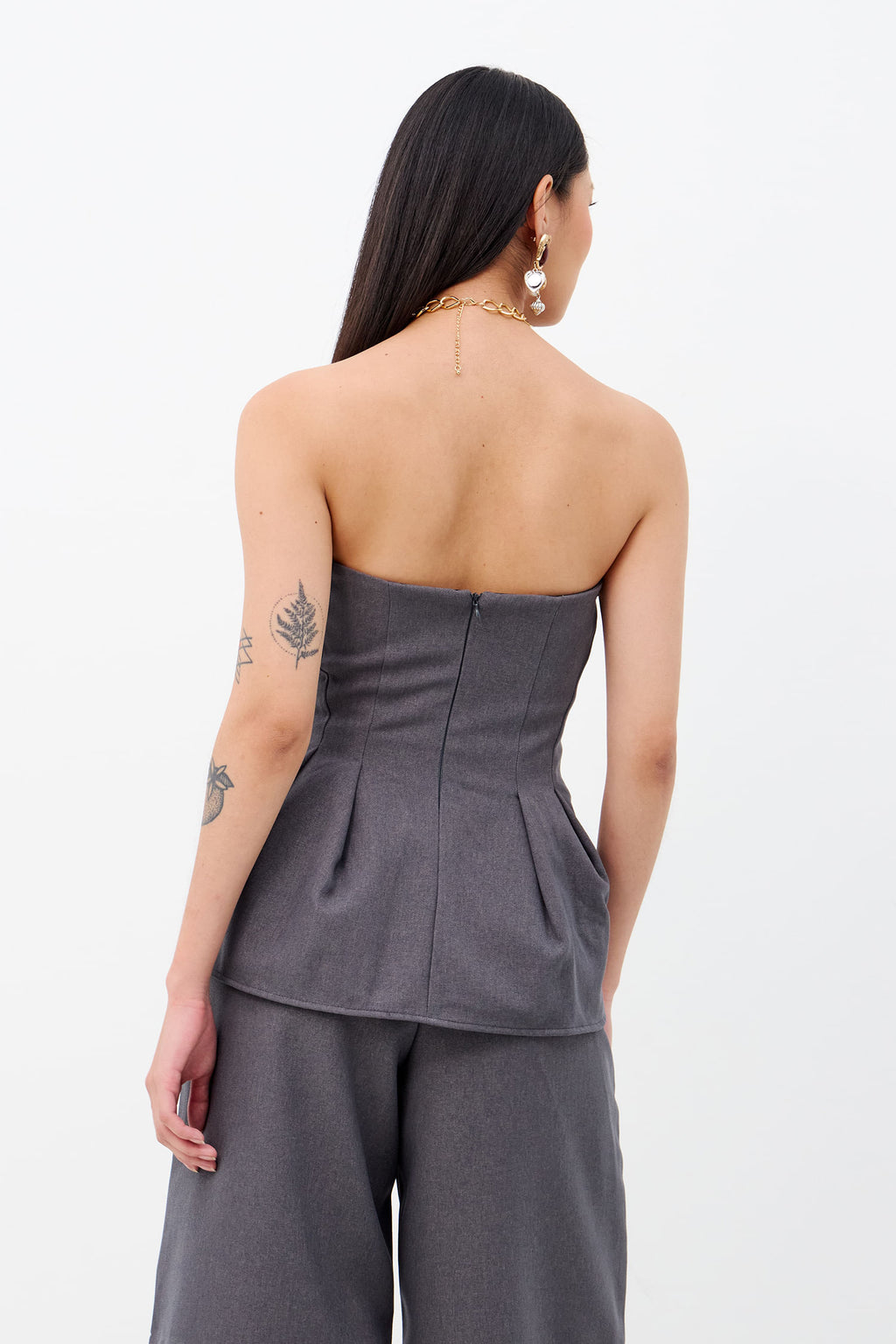 Blusa Alfaiataria Sem Alça Feminina Inblanche Grafite