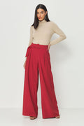 Calça Fluida Wide com Cinto Feminina Acostamento Cassis