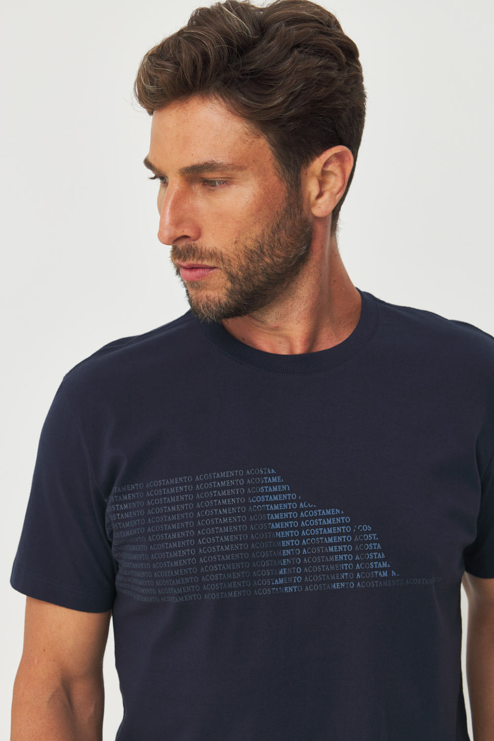 Camiseta Lettering Lobo Masculino Acostamento Marinho