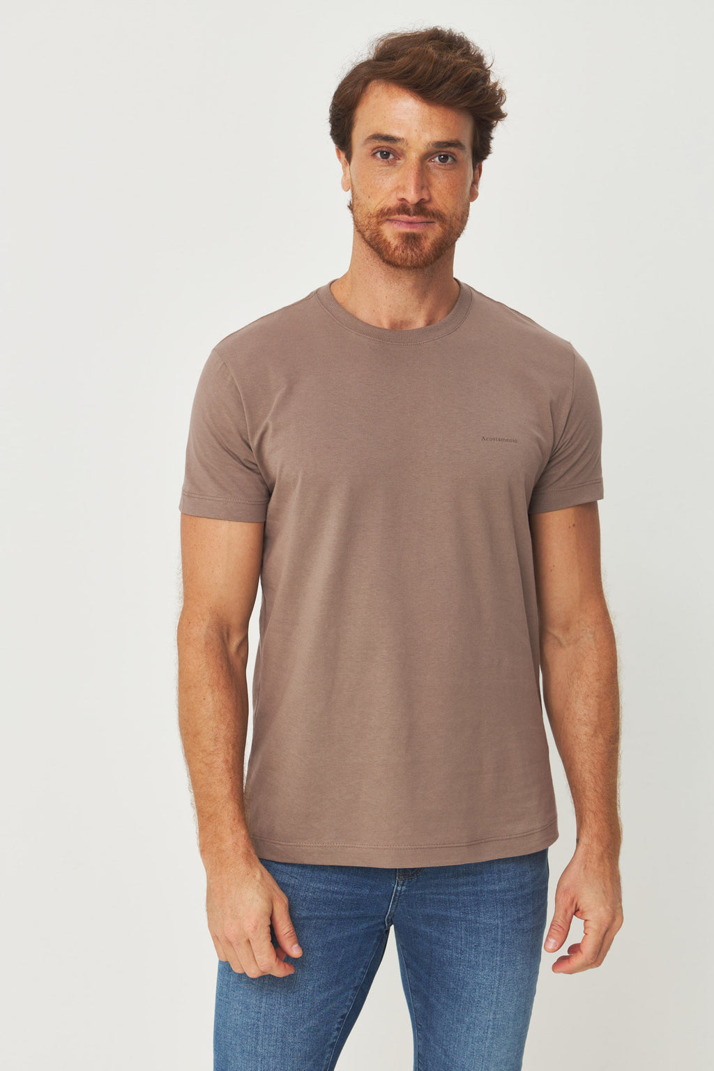 Camiseta Básica Silk Minimalista Masculina Acostamento Capuccino