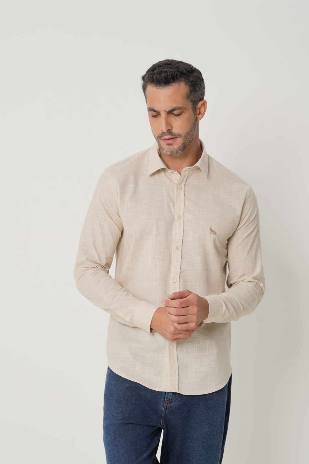 Camisa Algodão Manga Longa Masculina Acostamento Rafia
