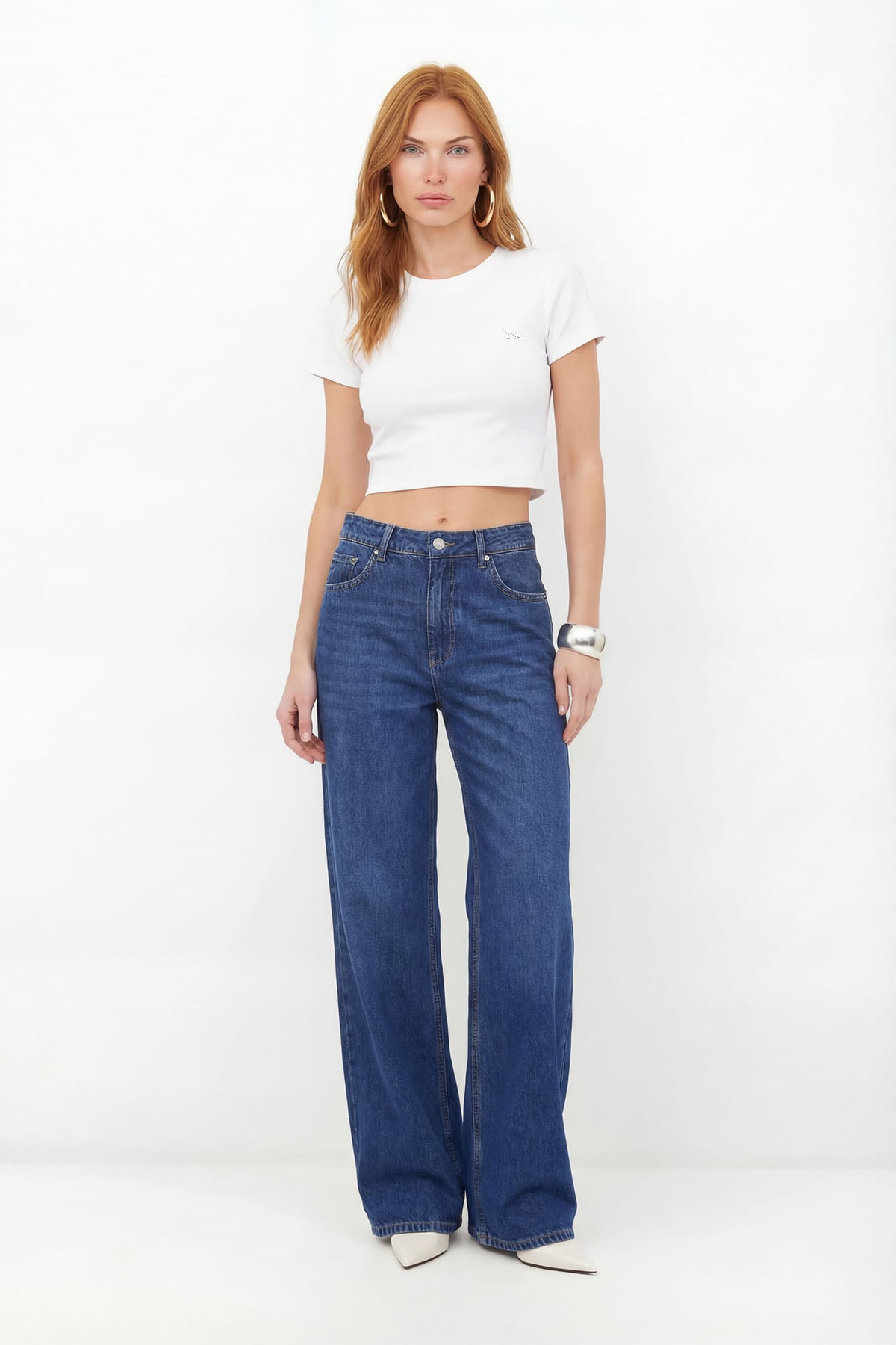 Calça Jeans Cintura Média Moderna ACT Feminina Jeans Escuro