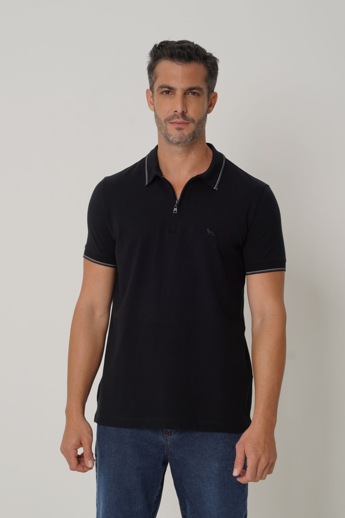 Polo Com Elastano Masculina Acostamento Preto