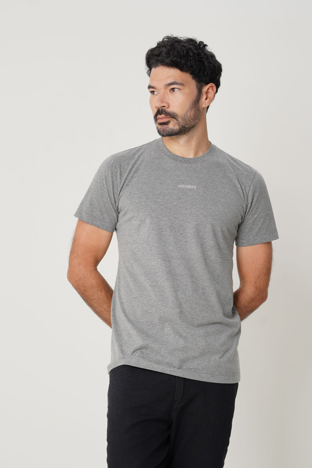 Camiseta Estampa Costas Masculina Acostamento Mescla Grafite
