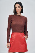 Blusa Manga Longa Texture Feminina Acostamento Coffee