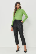 Calça PU Fashion Feminina Acostamento Preto