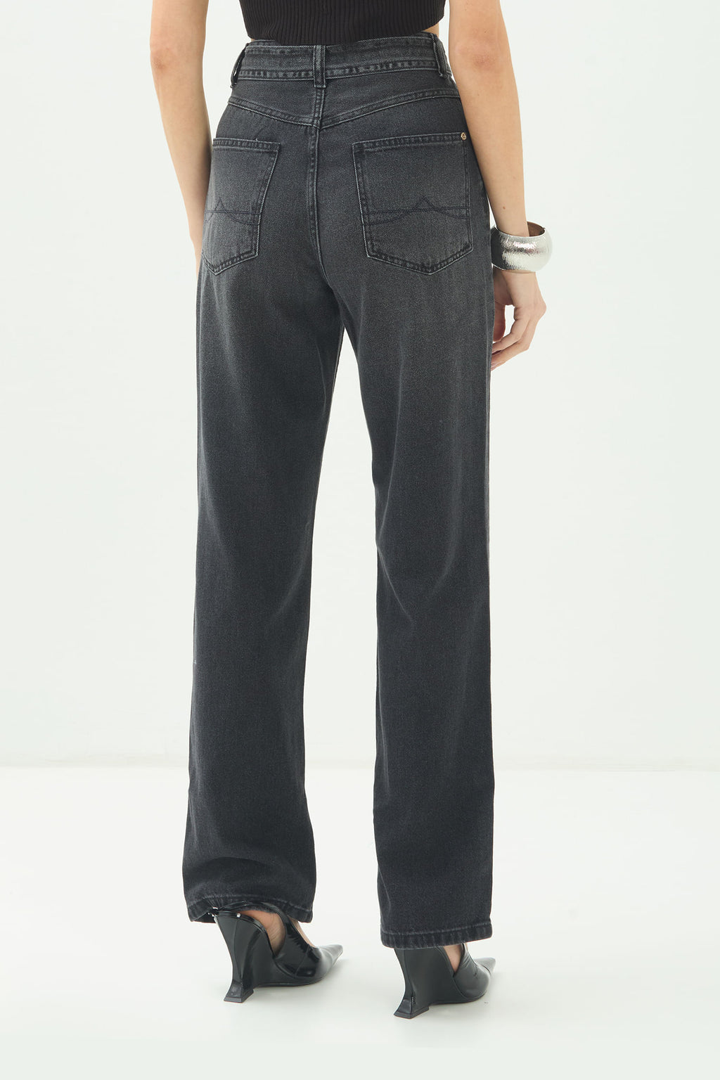 Calça Jeans Straight Com Cinto ACT Feminina Jeans Escuro