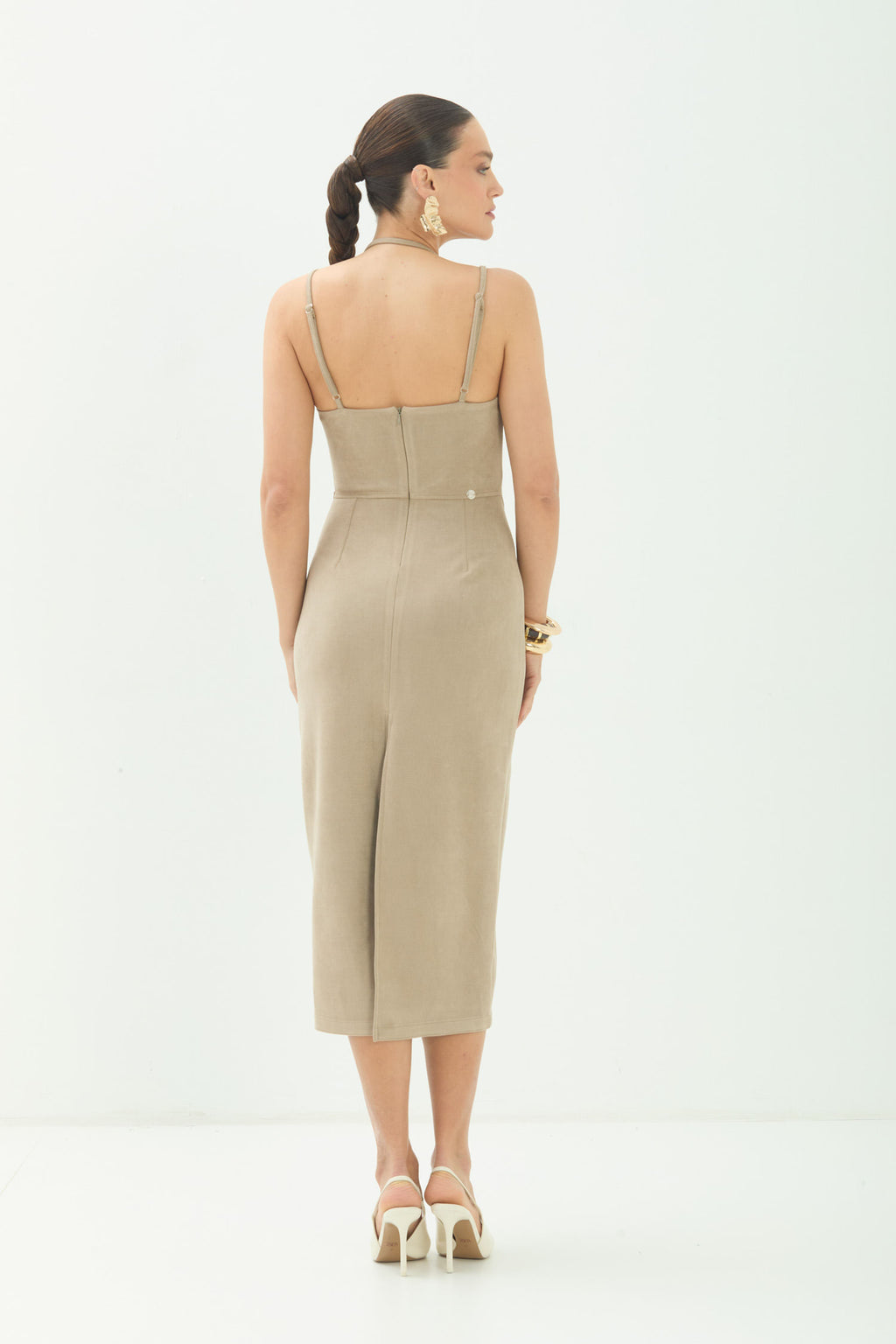 Vestido Midi Com Alças Finas ACT Feminino Sand