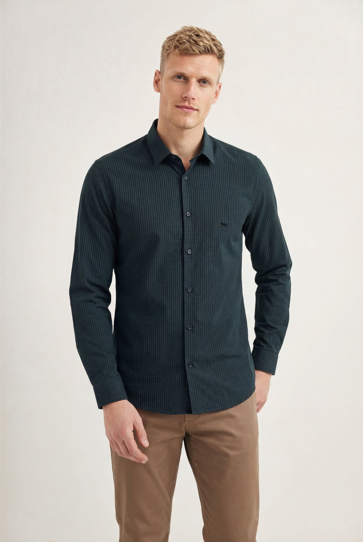 Camisa Manga Longa Scrivania Masculina Acostamento Vichy Verde Menta