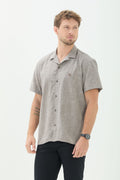 Camisa Linho Manga Curta Masculina Acostamento Marrom