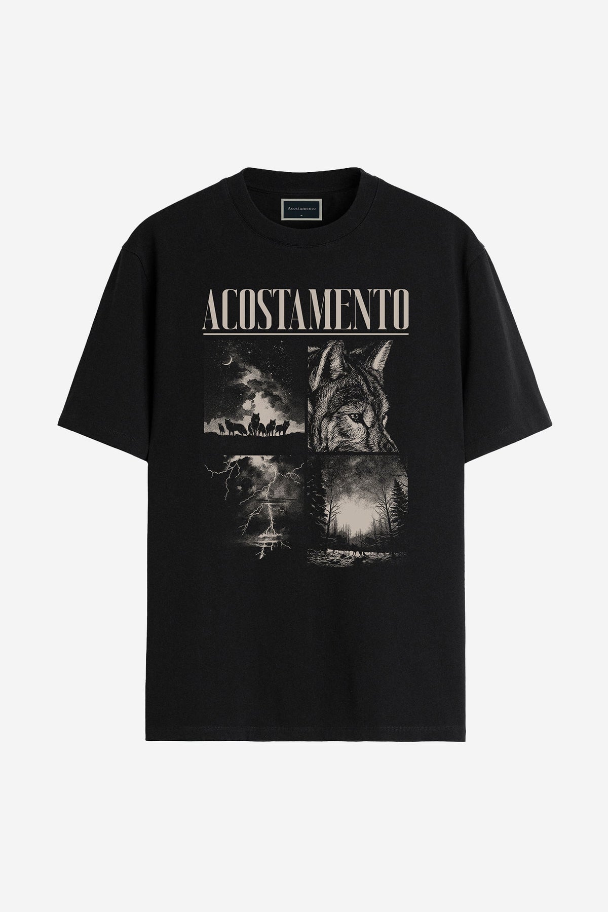 Camiseta Estampa Lobo Masculina Acostamento Preto
