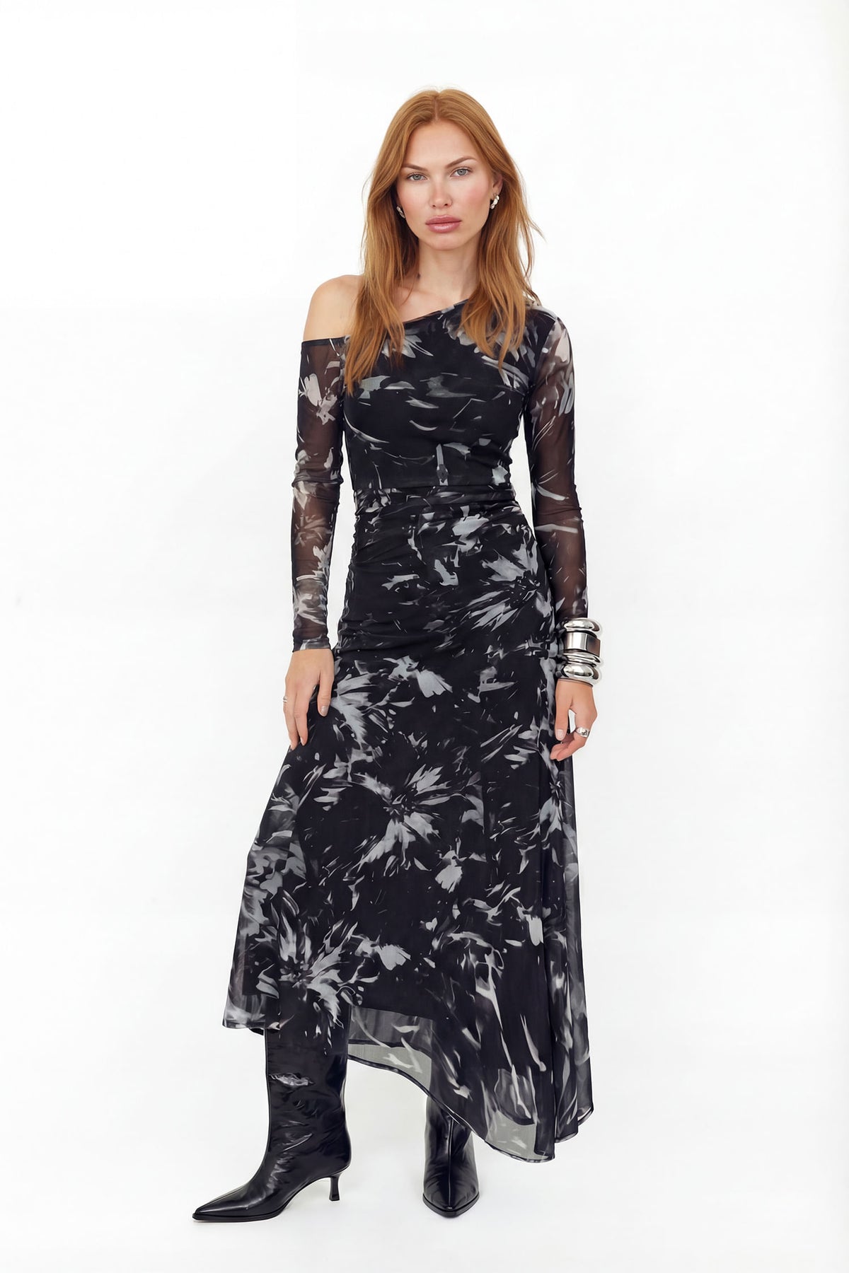 Vestido Longo Assimétrico ACT Feminino Midnight Garden