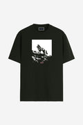 Camiseta Lobo Casual Masculina Acostamento Verde Folhagem