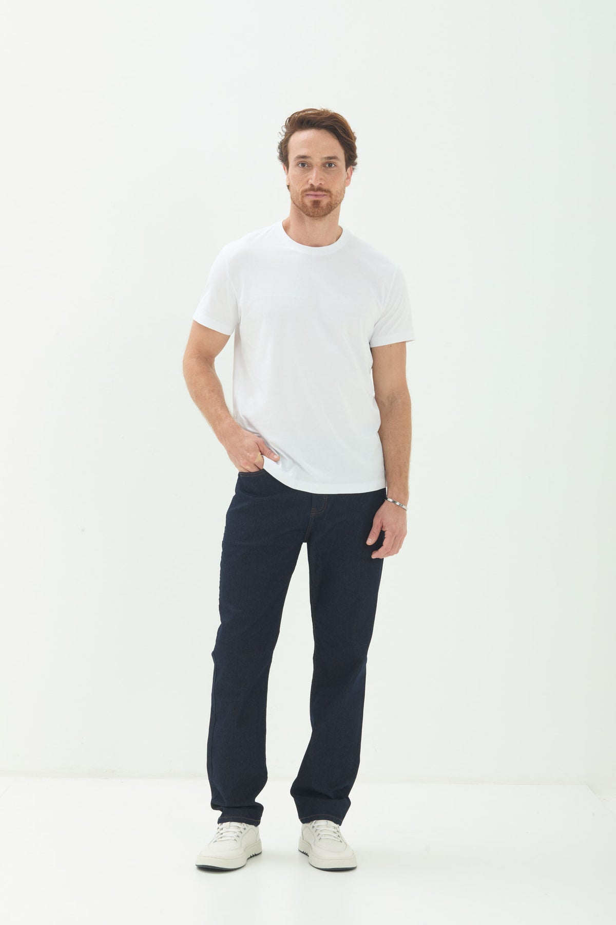 Calça Jeans Escuro Regular Masculina Acostamento Jeans Escuro