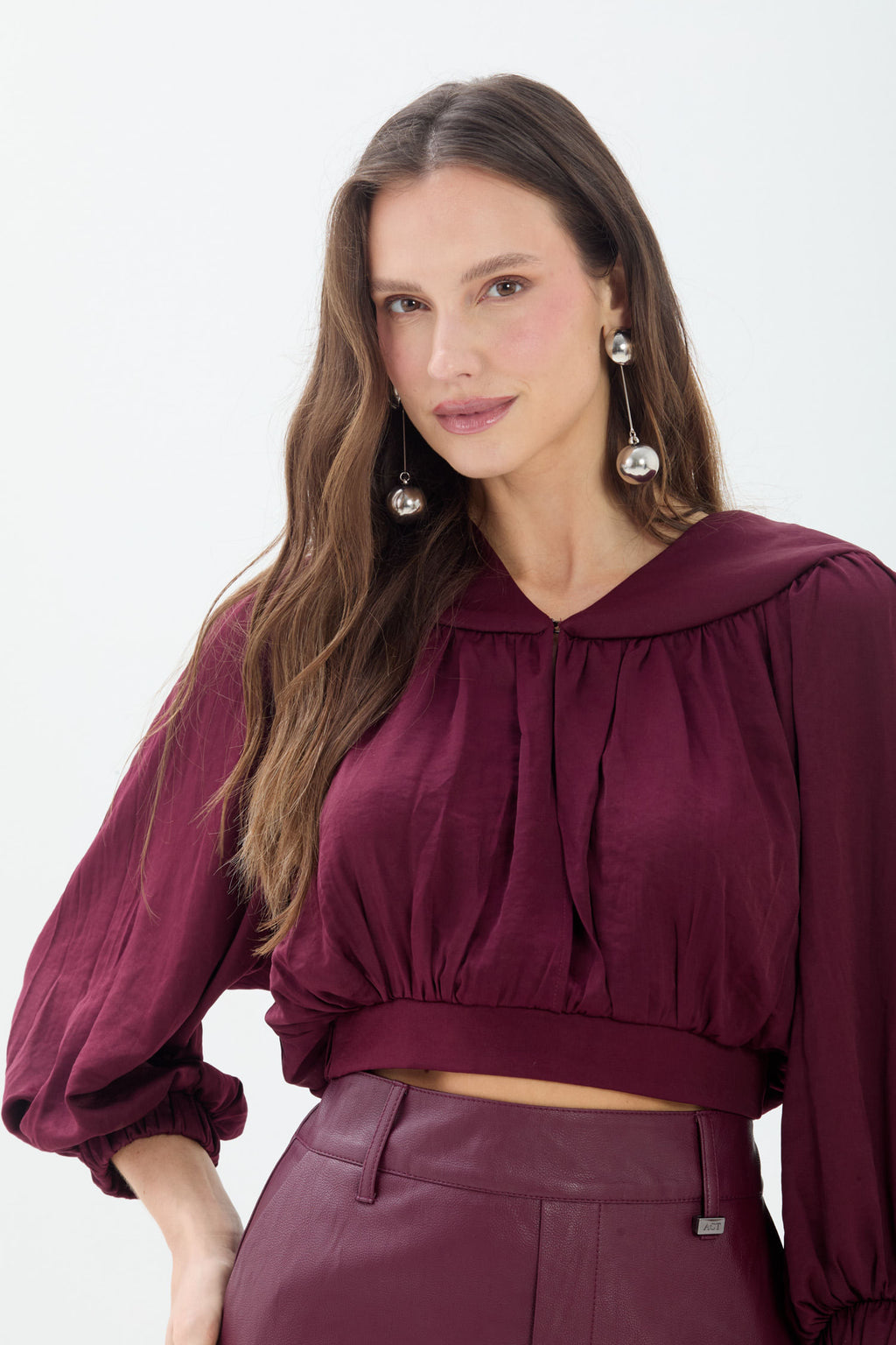 Blusa Curta Manga Longa ACT Feminino Deep Ruby