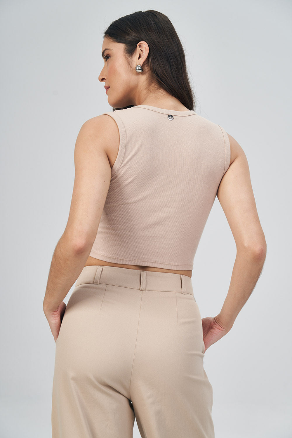 Regata Crop Top Feminina Acostamento Sand
