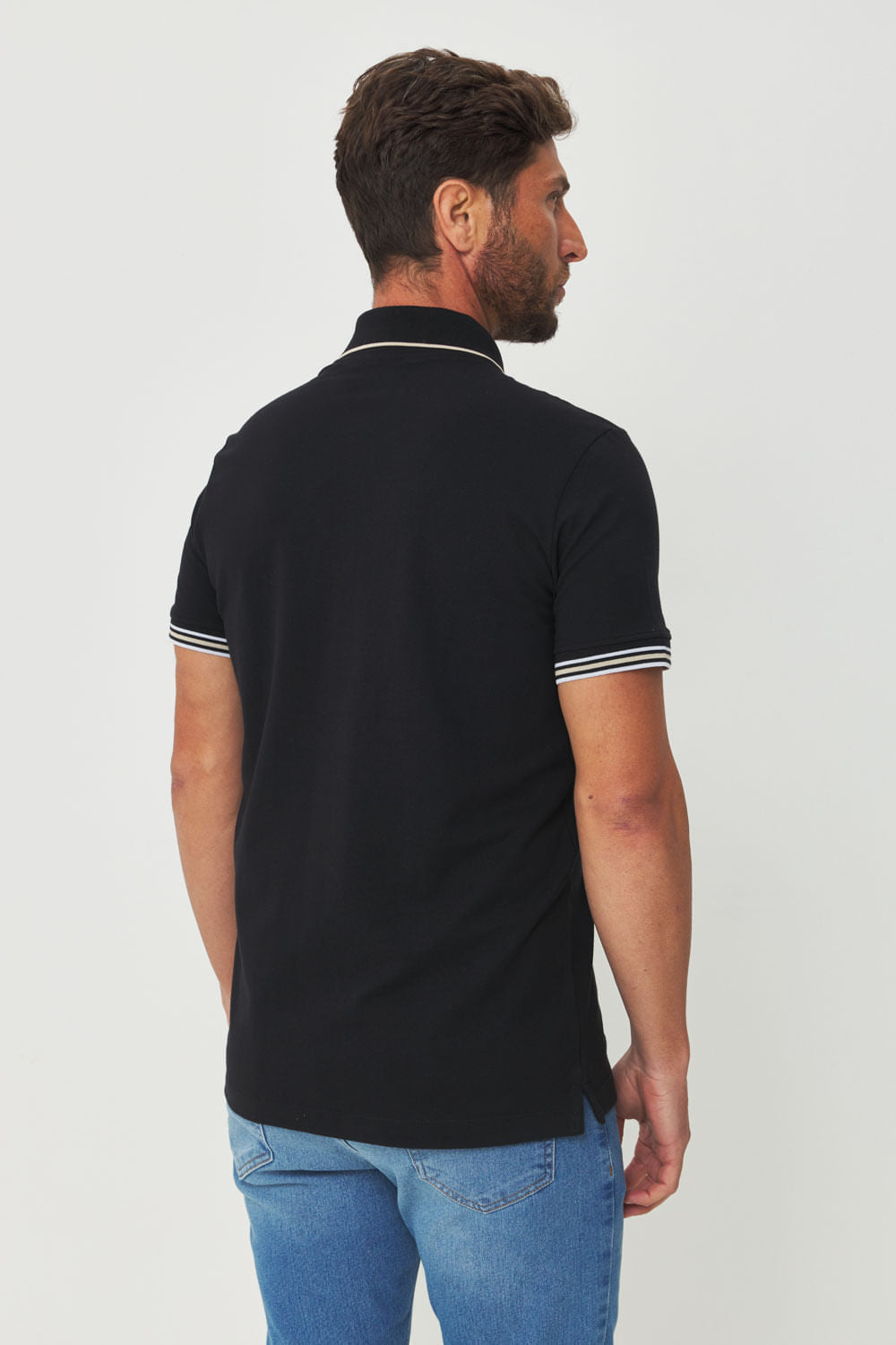 Polo Casual Detalhada Masculina Acostamento Preto