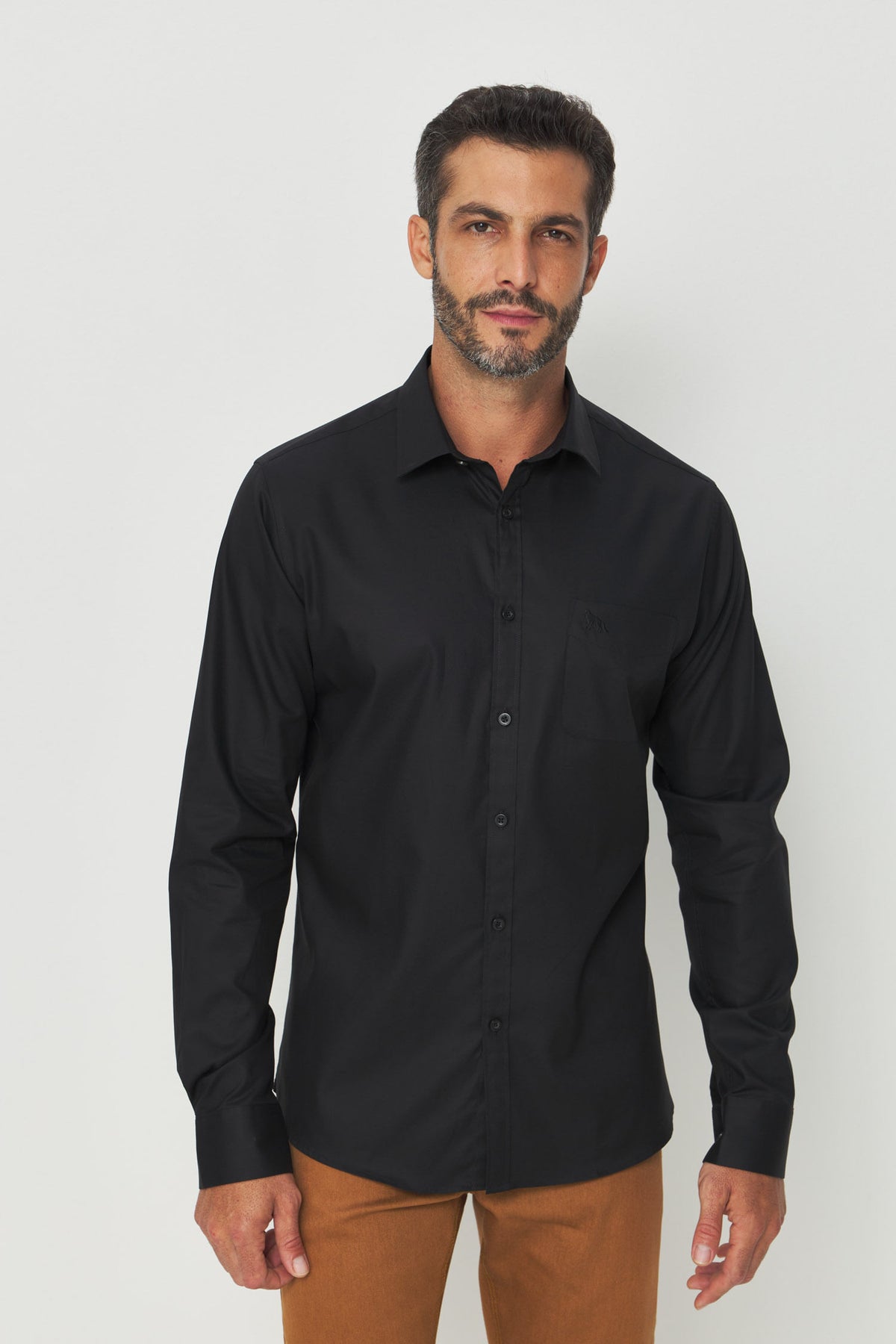 Camisa Manga Longa Scrivania Masculina Acostamento Preto