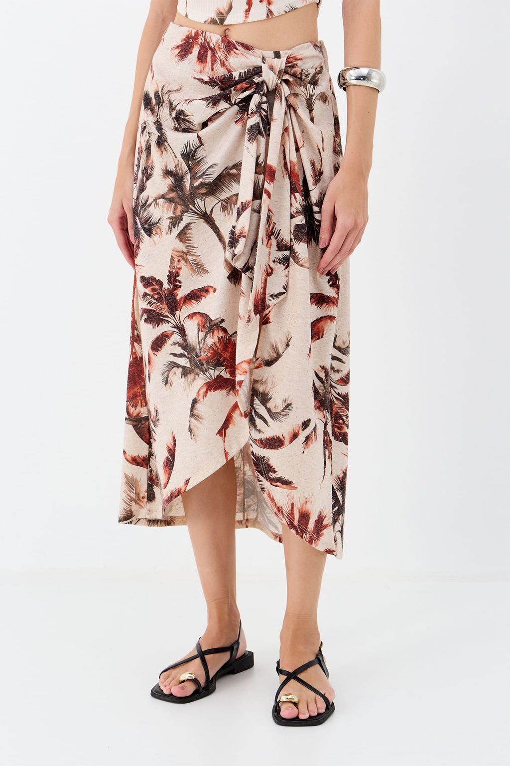 Saia Midi Transpassada Linho ACT Feminino Palm Breeze