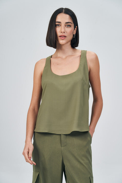 Blusa Fashion Fluída Feminina Acostamento Deep Olive