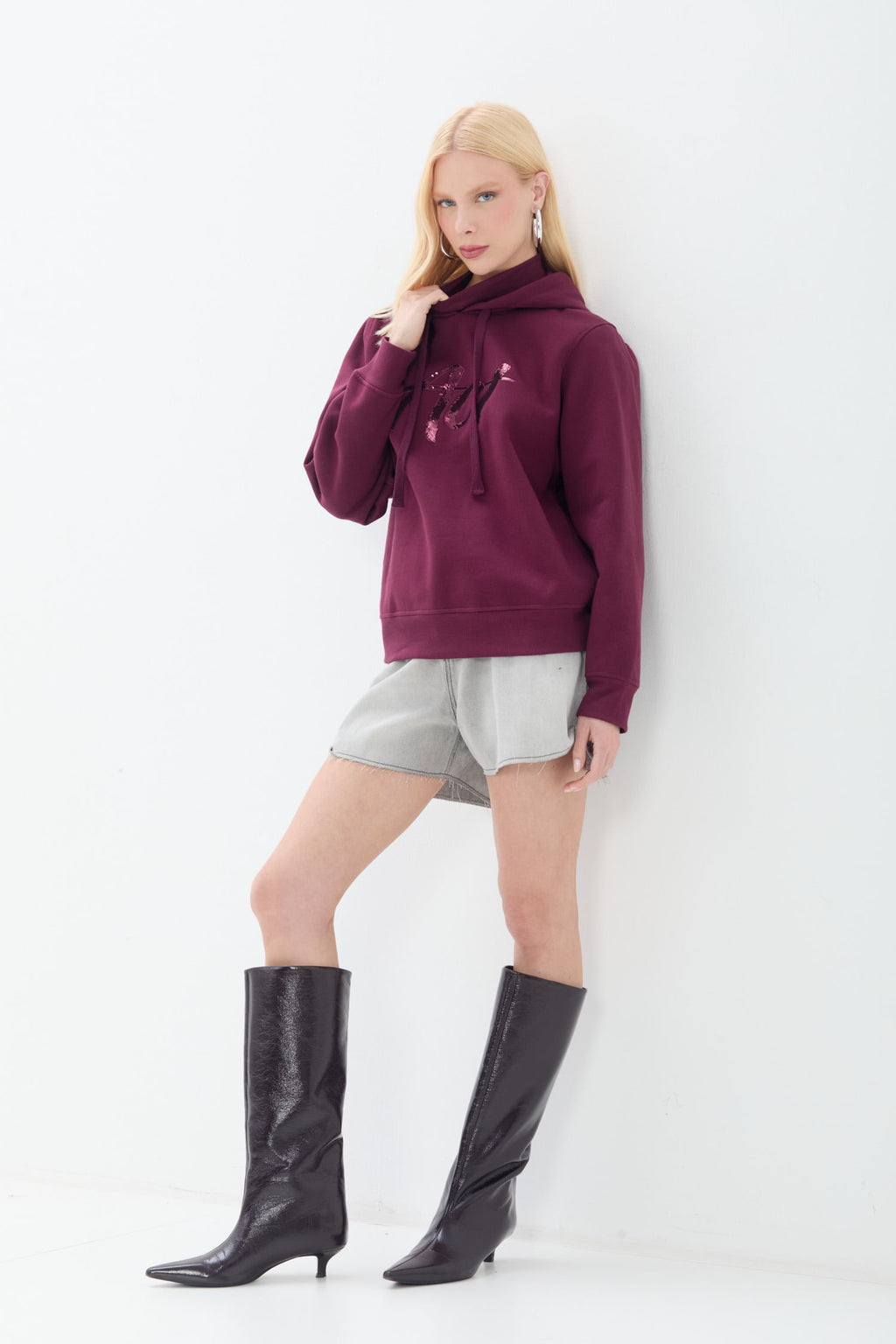 Blusão Moletom Shine Com Capuz ACT Feminino Deep Ruby
